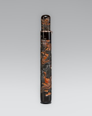 HOGYOKU: A FINE TSUIKOKU LACQUER KISERUZUTSU (PIPE CASE) WITH CRANES