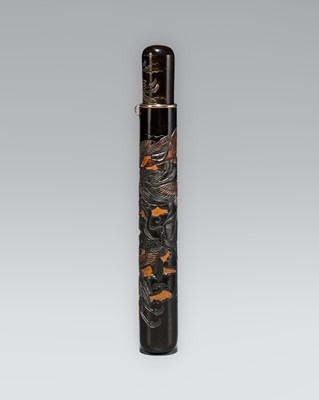 HOGYOKU: A FINE TSUIKOKU LACQUER KISERUZUTSU (PIPE CASE) WITH CRANES