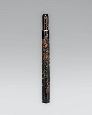 HOGYOKU: A FINE TSUIKOKU LACQUER KISERUZUTSU (PIPE CASE) WITH CRANES