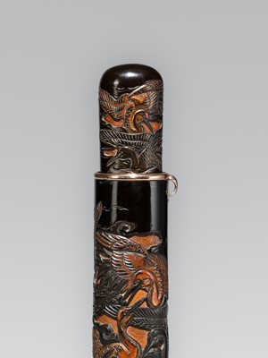 HOGYOKU: A FINE TSUIKOKU LACQUER KISERUZUTSU (PIPE CASE) WITH CRANES