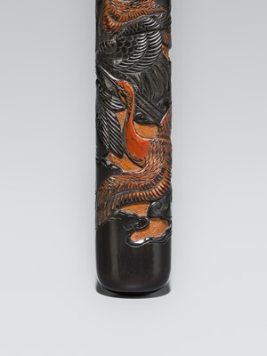 HOGYOKU: A FINE TSUIKOKU LACQUER KISERUZUTSU (PIPE CASE) WITH CRANES