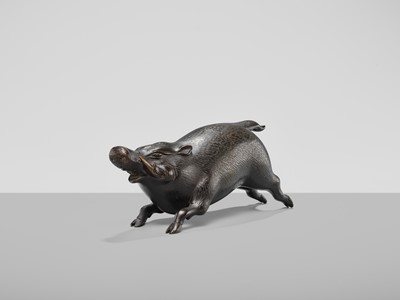 Lot 16 - A FINE BRONZE OKIMONO OF A CHARGING BOAR
