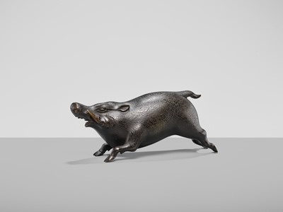 Lot 16 - A FINE BRONZE OKIMONO OF A CHARGING BOAR
