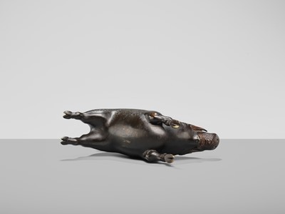 Lot 16 - A FINE BRONZE OKIMONO OF A CHARGING BOAR