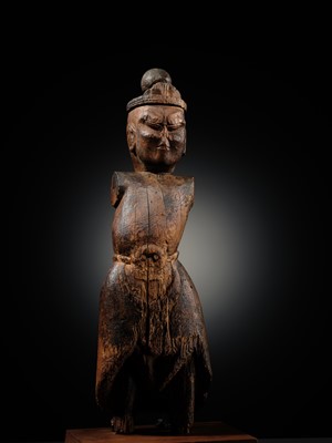 Lot 78 - A HINOKI WOOD FIGURE OF A GUARDIAN KING, HEIAN PERIOD