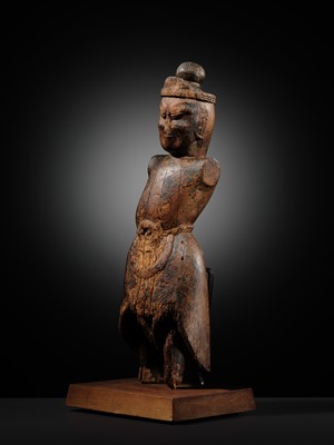 Lot 78 - A HINOKI WOOD FIGURE OF A GUARDIAN KING, HEIAN PERIOD