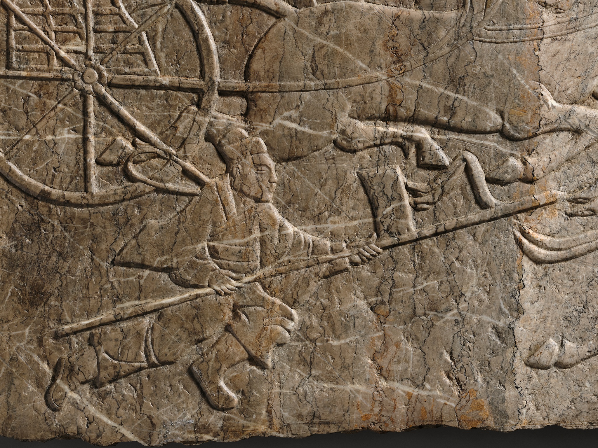 Lot 49 - AN EXCEPTIONALLY RARE LIMESTONE RELIEF OF