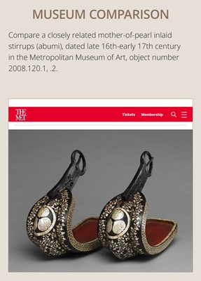 Lot 133 - A FINE PAIR OF MOTHER-OF-PEARL-INLAID LACQUERED IRON STIRRUPS (ABUMI)