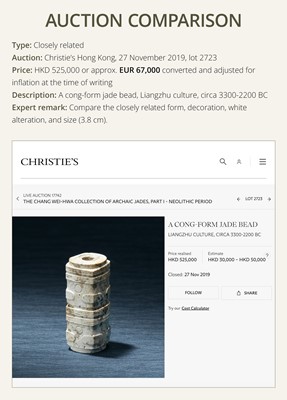 Lot 18 - A CONG SHAPE JADE BEAD, LIANGZHU CULTURE, 3400–2250 BC