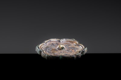 A GILT METAL-SHEET INLAID SILVER ‘SLEEVE’ MIRROR WITH A SQUIRREL, TANG DYNASTY