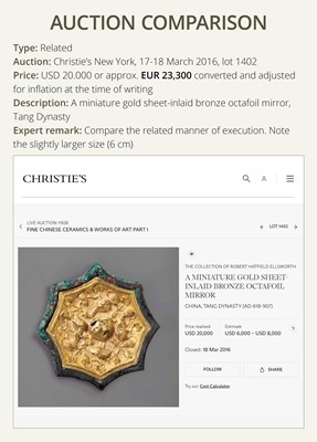 A GILT METAL-SHEET INLAID SILVER ‘SLEEVE’ MIRROR WITH A SQUIRREL, TANG DYNASTY