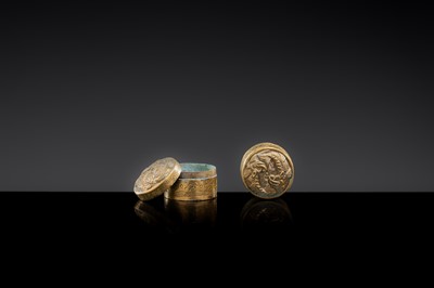 Lot 16 - A PAIR OF MINIATURE GILT COPPER BOXES AND COVERS, LIAO DYNASTY