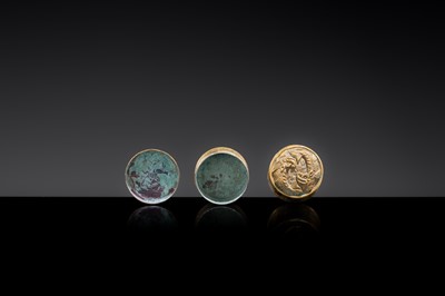 Lot 16 - A PAIR OF MINIATURE GILT COPPER BOXES AND COVERS, LIAO DYNASTY