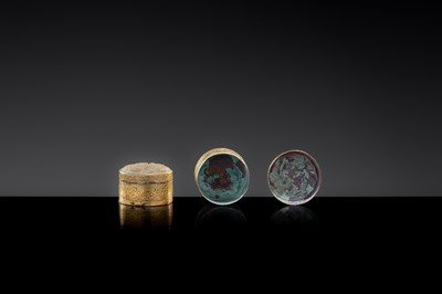 Lot 16 - A PAIR OF MINIATURE GILT COPPER BOXES AND COVERS, LIAO DYNASTY