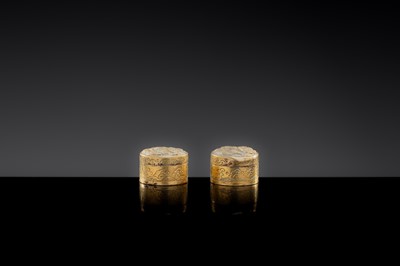 Lot 16 - A PAIR OF MINIATURE GILT COPPER BOXES AND COVERS, LIAO DYNASTY