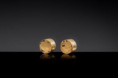 Lot 16 - A PAIR OF MINIATURE GILT COPPER BOXES AND COVERS, LIAO DYNASTY