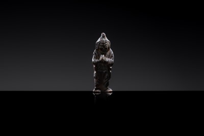 Lot 15 - A SMALL BRONZE FIGURE OF AN ADORANT, LATE TANG TO SONG DYNASTY
