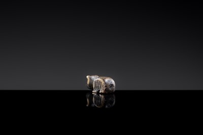 Lot 17 - A BRONZE MINIATURE FIGURE OF A WILD BEAST, SONG TO MING DYNASTY