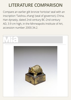 Lot 10 - A GILT BRONZE ‘MONKEY AND PEACH’ SEAL, NORTHERN WEI DYNASTY