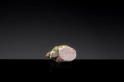 A MINIATURE SANCAI-GLAZED PILGRIM’S FLASK WITH MUSICIANS AND DUCKS, TANG DYNASTY