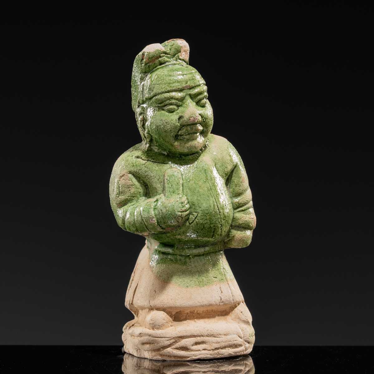 A GREEN-GLAZED POTTERY FIGURE OF A WESTERN DWARF, TANG DYNASTY