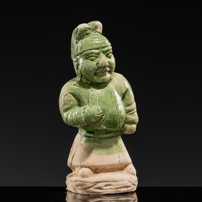 Lot 40 - A GREEN-GLAZED POTTERY FIGURE OF A WESTERN DWARF, TANG DYNASTY