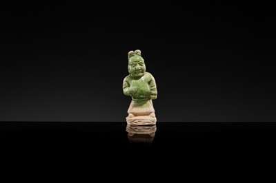 A GREEN-GLAZED POTTERY FIGURE OF A WESTERN DWARF, TANG DYNASTY