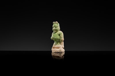 A GREEN-GLAZED POTTERY FIGURE OF A WESTERN DWARF, TANG DYNASTY