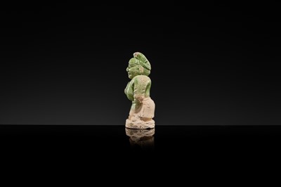 A GREEN-GLAZED POTTERY FIGURE OF A WESTERN DWARF, TANG DYNASTY
