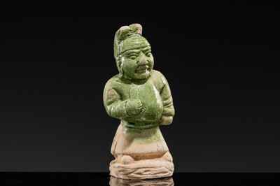 A GREEN-GLAZED POTTERY FIGURE OF A WESTERN DWARF, TANG DYNASTY