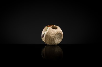 Lot 50 - A SANCAI GLAZED POTTERY WHISTLE IN THE FORM OF A FOREIGNER HEAD, TANG DYNASTY