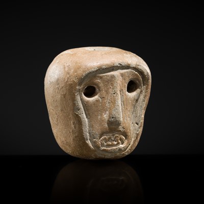Lot 49 - AN EARTHENWARE WHISTLE IN THE FORM OF A MONKEY’S HEAD, TANG DYNASTY