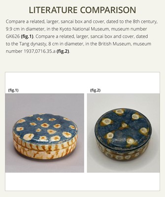 Lot 35 - AN AMBER AND BLUE SANCAI GLAZED POTTERY BOX AND COVER, TANG DYNASTY