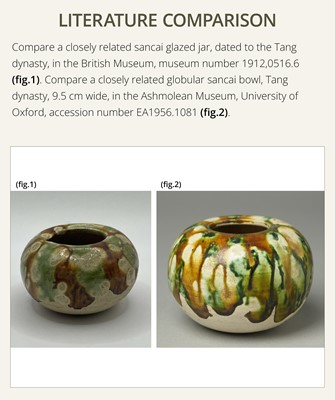 Lot 34 - A SANCAI GLAZED EARTHENWARE WATERPOT, TANG DYNASTY