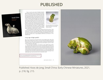 Lot 43 - A GREEN AND WHITE GLAZED POTTERY FIGURE OF A LION SCRATCHING ITSELF, TANG DYNASTY