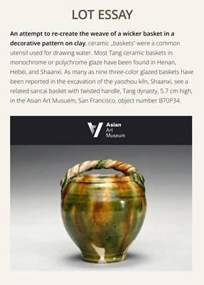 A MINIATURE BROWN-GLAZED POTTERY BASKET, TANG DYNASTY