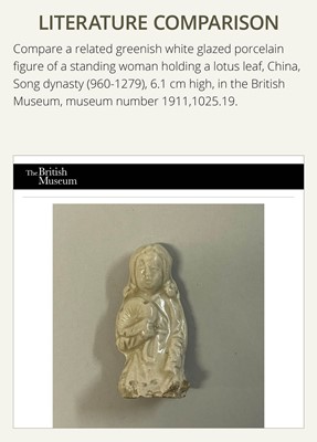 A SMALL WHITE GLAZED DINGYAO FIGURE OF A SEATED BOY WITH LOTUS FLOWERS, NORTHERN SONG DYNASTY