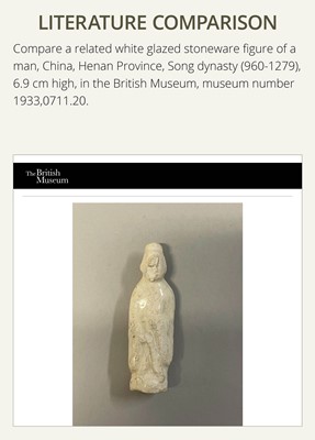 Lot 57 - A SMALL WHITE GLAZED DINGYAO FIGURE OF A PRIEST (MUSHI), LIAO DYNASTY