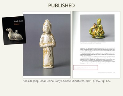 Lot 57 - A SMALL WHITE GLAZED DINGYAO FIGURE OF A PRIEST (MUSHI), LIAO DYNASTY