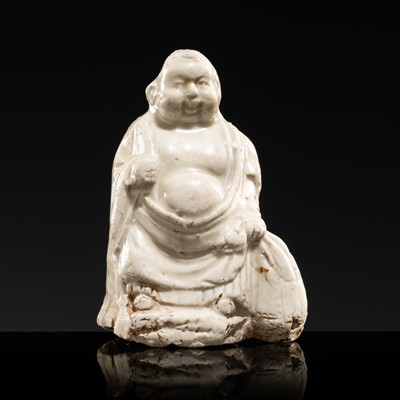 A DINGYAO STONEWARE FIGURE OF BUDAI, LIAO DYNASTY