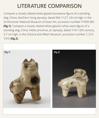 Lot 63 - A SMALL WHITE GLAZED DINGYAO FIGURE OF A DOG, SONG DYNASTY