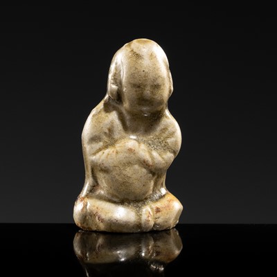 Lot 92 - A YAOZHOU STONEWARE FIGURE OF A GIRL WITH A MELON, NORTHERN SONG DYNASTY