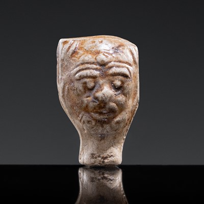 Lot 51 - A GLAZED POTTERY WHISTLE IN THE FORM OF THE HEAD OF A FOREIGNER, LATE TANG DYNASTY
