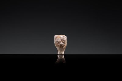 Lot 51 - A GLAZED POTTERY WHISTLE IN THE FORM OF THE HEAD OF A FOREIGNER, LATE TANG DYNASTY