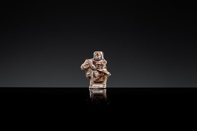 A GLAZED POTTERY WHISTLE IN THE FORM OF A MAN ON HORSEBACK, SONG TO YUAN DYNASTY