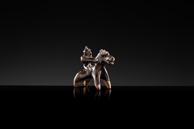 Lot 60 - A DARK BROWN GLAZED POTTERY EQUESTRIAN FIGURE, LIAO OR NORTHERN SONG DYNASTY