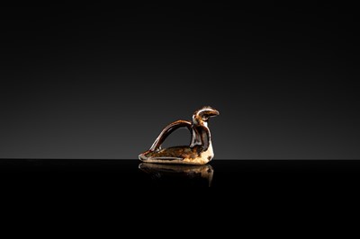 A DARK BROWN GLAZED STONEWARE FIGURE OF A WATER BIRD, SONG TO YUAN DYNASTY