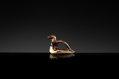A DARK BROWN GLAZED STONEWARE FIGURE OF A WATER BIRD, SONG TO YUAN DYNASTY
