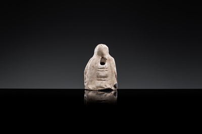 A BROWN GLAZED POTTERY WHISTLE OF A PROTECTIVE DEITY, JIN DYNASTY