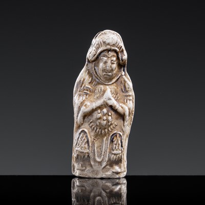 Lot 113 - A BROWN GLAZED ‘HEAVENLY GUARDIAN’ STONEWARE WHISTLE, JIN DYNASTY